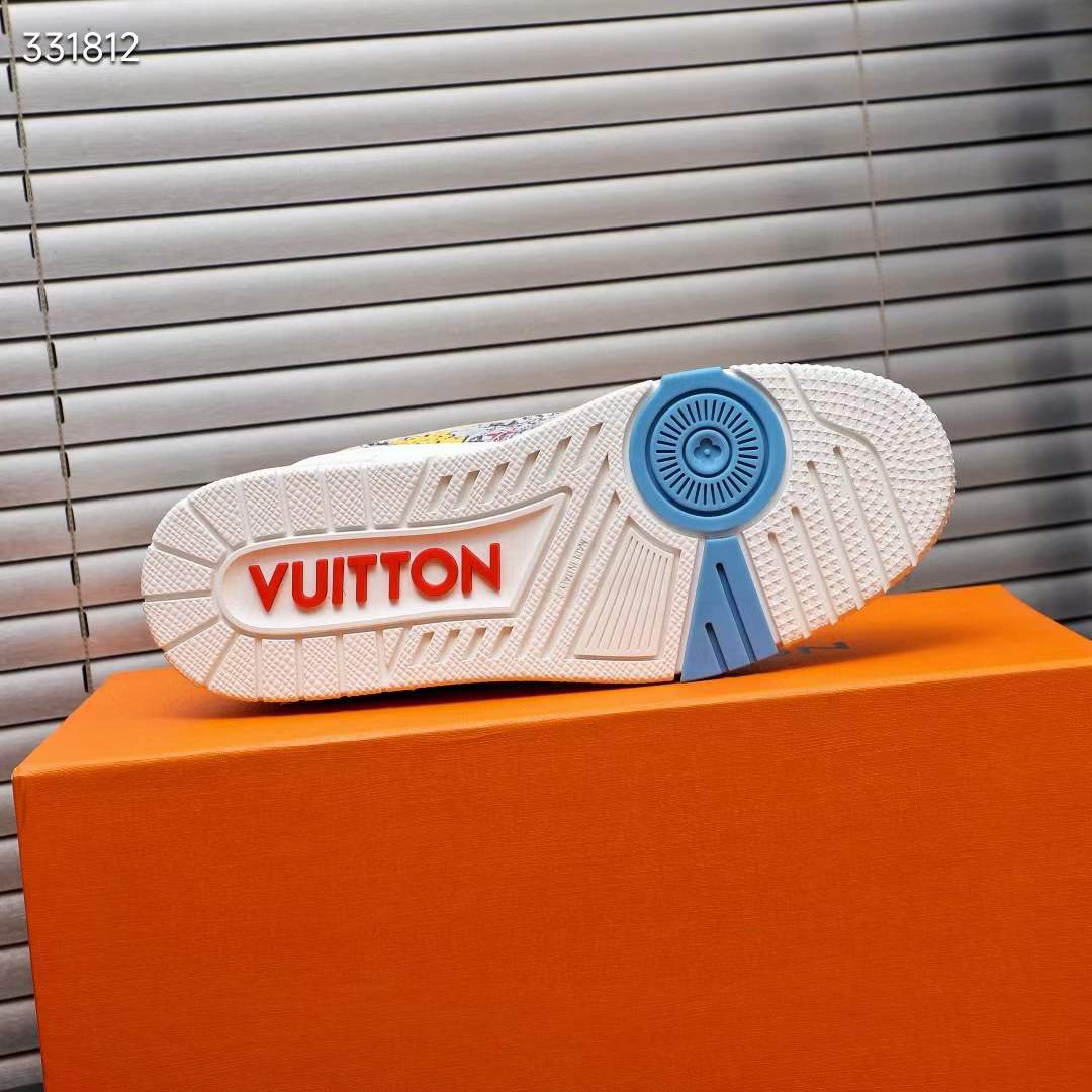 Louis Vuitton Unisex LV Trainer Sneaker White Printed Canvas Rubber 1AB9XC