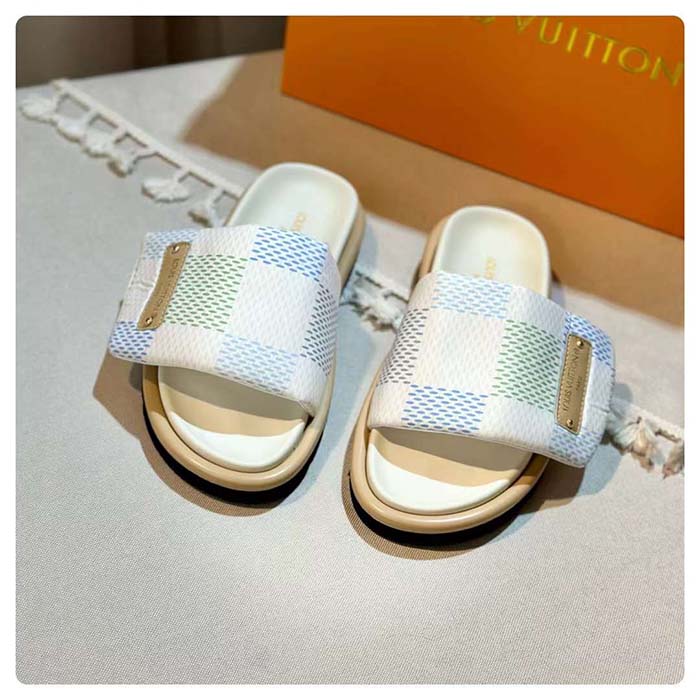 Louis Vuitton Unisex Pool Pillow Flat Comfort Mule Light Blue Nylon 1ACTWN