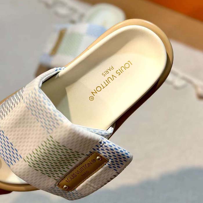 Louis Vuitton Unisex Pool Pillow Flat Comfort Mule Light Blue Nylon 1ACTWN