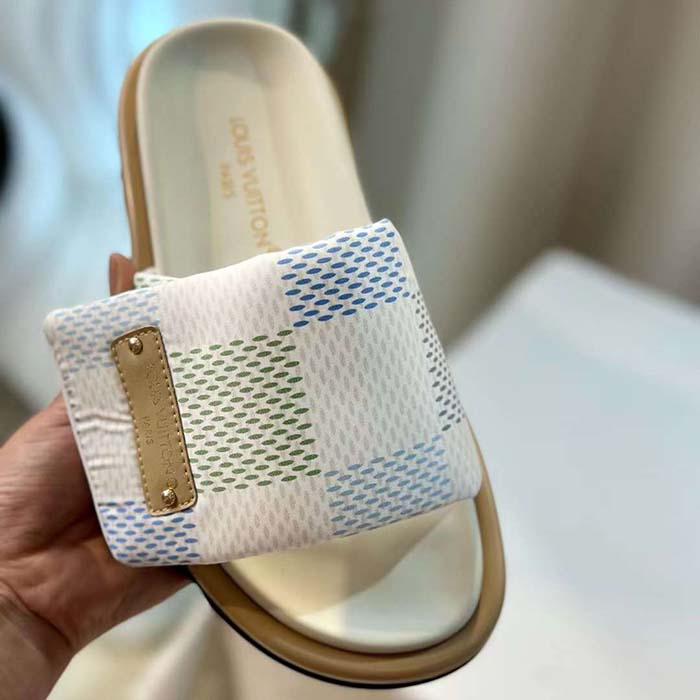 Louis Vuitton Unisex Pool Pillow Flat Comfort Mule Light Blue Nylon 1ACTWN