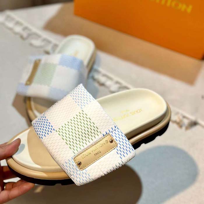 Louis Vuitton Unisex Pool Pillow Flat Comfort Mule Light Blue Nylon 1ACTWN