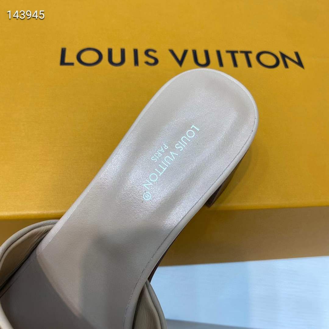 Louis Vuitton Women Capri Mule Galet Gray Calf Leather LV Initials 4.5 CM Heel 1ACU3P