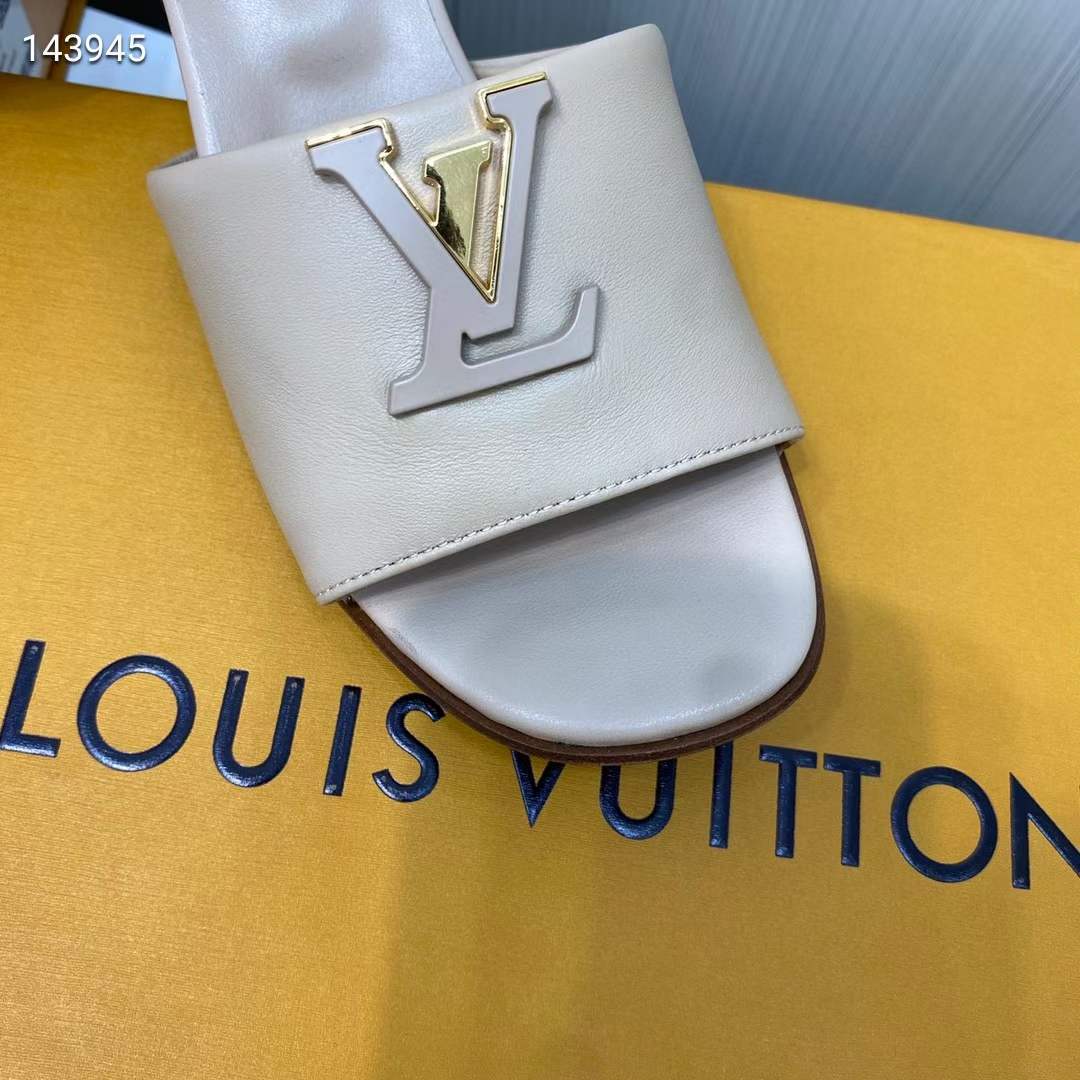 Louis Vuitton Women Capri Mule Galet Gray Calf Leather LV Initials 4.5 CM Heel 1ACU3P