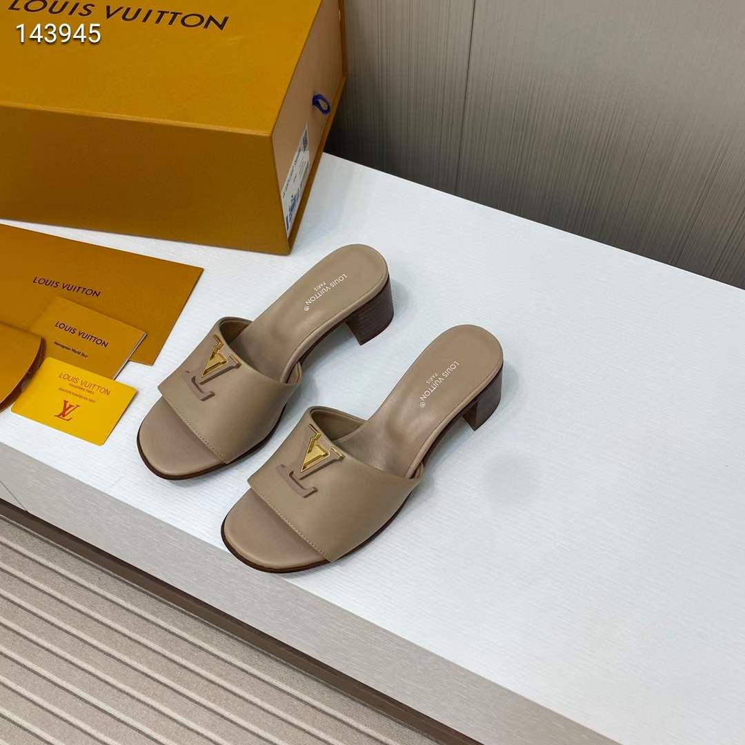 Louis Vuitton Women Capri Mule Galet Gray Calf Leather LV Initials 4.5 CM Heel 1ACU3P