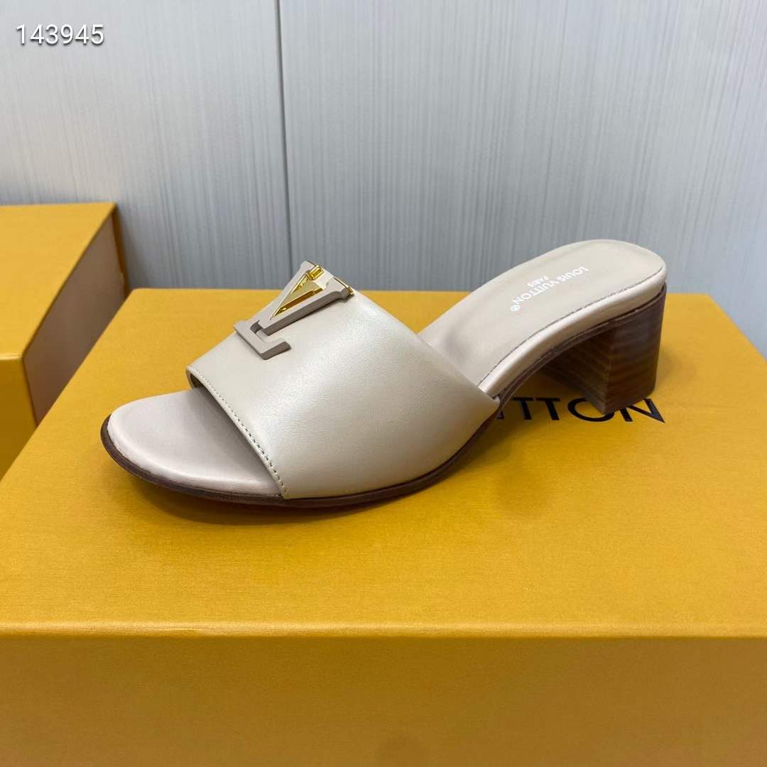 Louis Vuitton Women Capri Mule Galet Gray Calf Leather LV Initials 4.5 CM Heel 1ACU3P