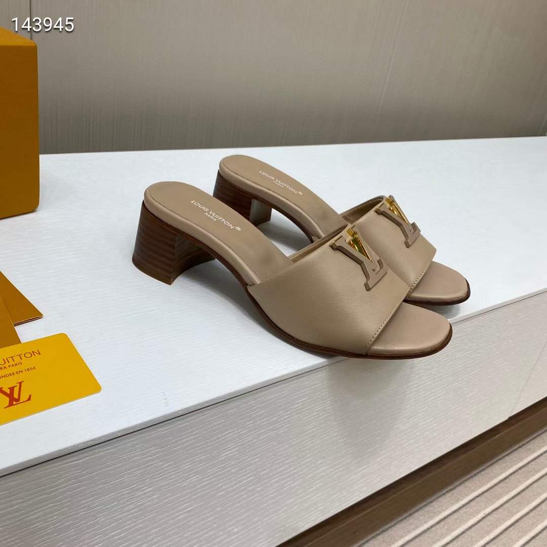 Louis Vuitton Women Capri Mule Galet Gray Calf Leather LV Initials 4.5 CM Heel 1ACU3P