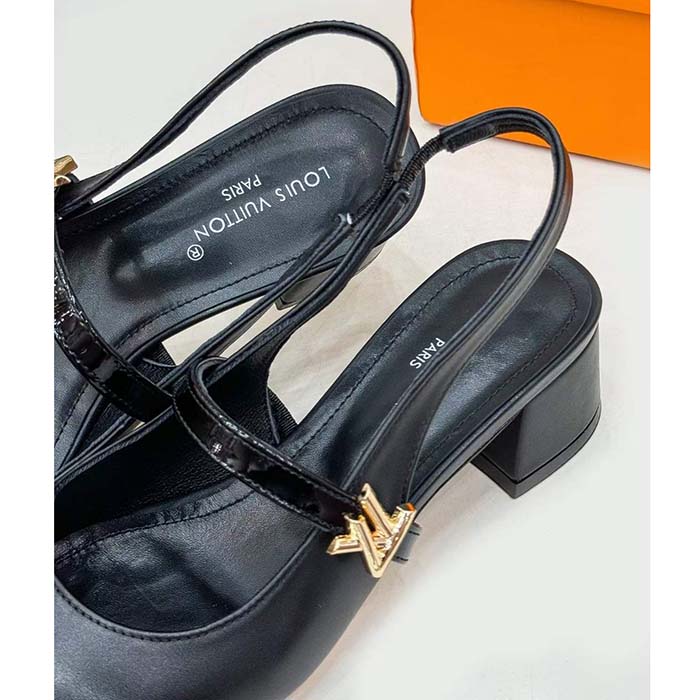 Louis Vuitton Women LV Romy Slingback Pump Black Lambskin Leather 1ACUQU