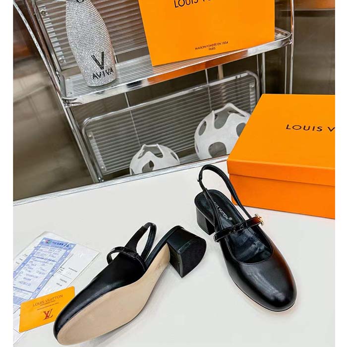Louis Vuitton Women LV Romy Slingback Pump Black Lambskin Leather 1ACUQU