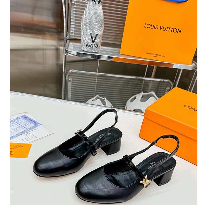 Louis Vuitton Women LV Romy Slingback Pump Black Lambskin Leather 1ACUQU
