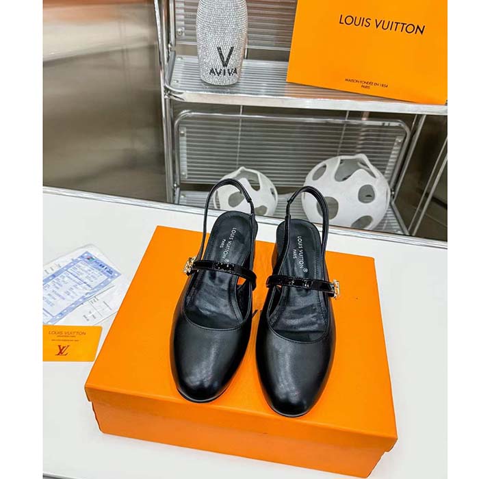 Louis Vuitton Women LV Romy Slingback Pump Black Lambskin Leather 1ACUQU