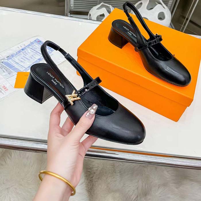 Louis Vuitton Women LV Romy Slingback Pump Black Lambskin Leather 1ACUQU
