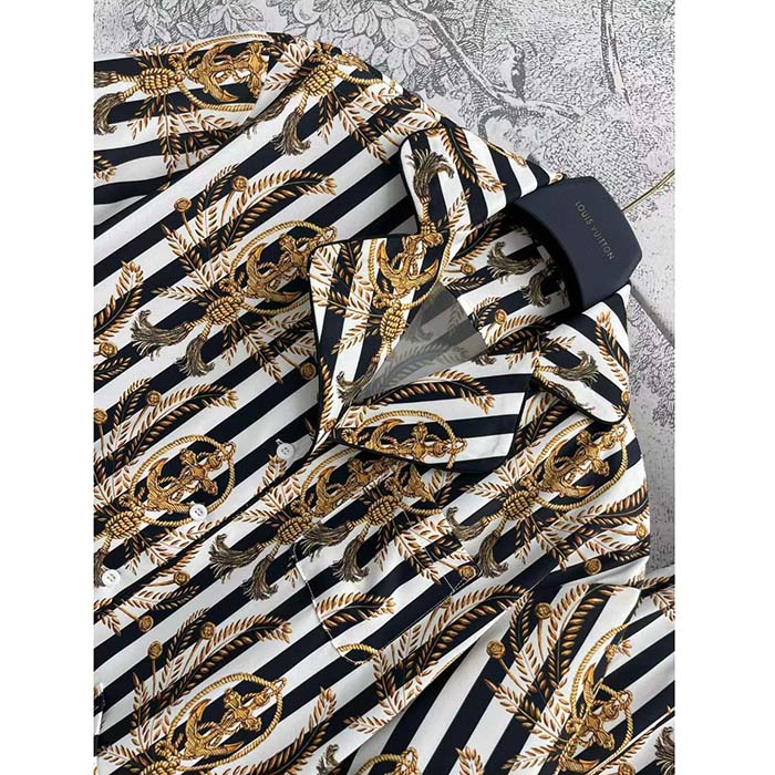 Louis Vuitton Women LV Striped Anchor Silk Shirt Marine 1AFL05