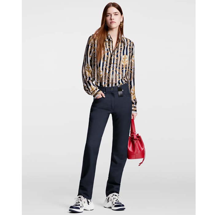 Louis Vuitton Women LV Striped Anchor Silk Shirt Marine 1AFL05