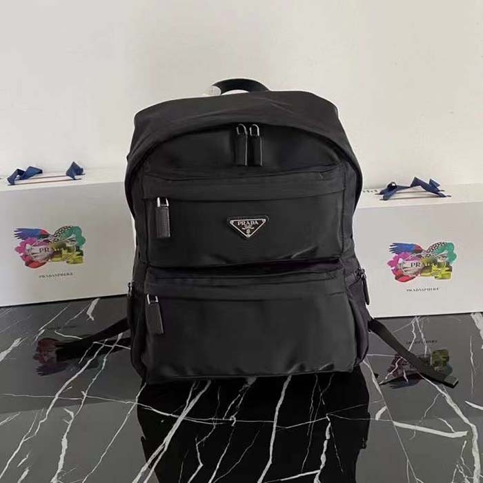 Prada Unisex Re-Nylon Saffiano Leather Backpack Black Fabric Zipper