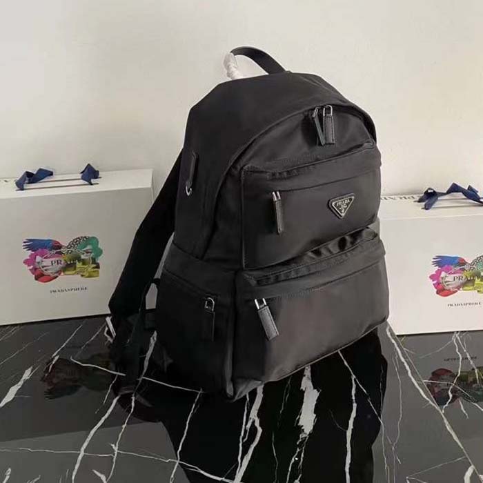 Prada Unisex Re-Nylon Saffiano Leather Backpack Black Fabric Zipper