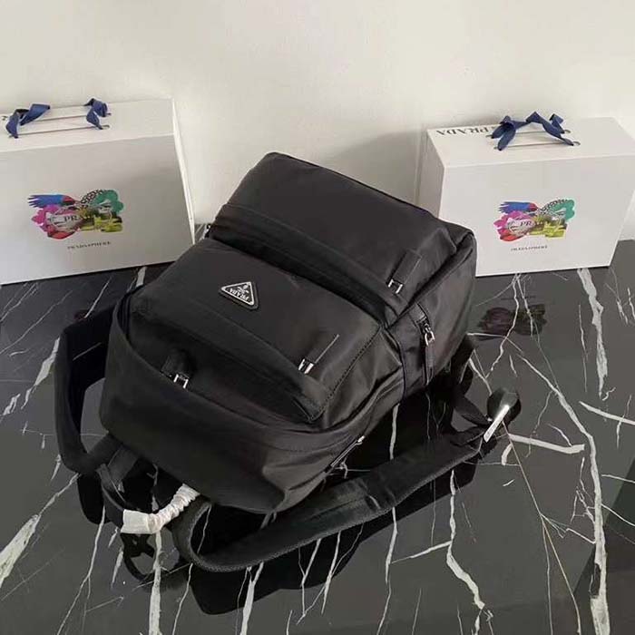 Prada Unisex Re-Nylon Saffiano Leather Backpack Black Fabric Zipper