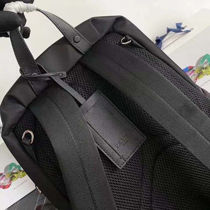 Prada Unisex Re-Nylon Saffiano Leather Backpack Black Fabric Zipper