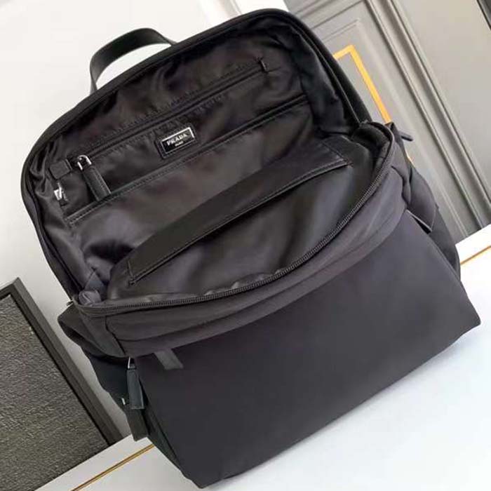 Prada Unisex Re-Nylon Saffiano Leather Backpack Black Fabric Zipper Closure