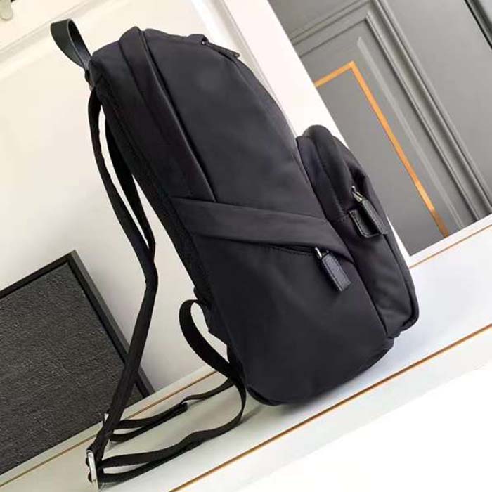Prada Unisex Re-Nylon Saffiano Leather Backpack Black Fabric Zipper Closure