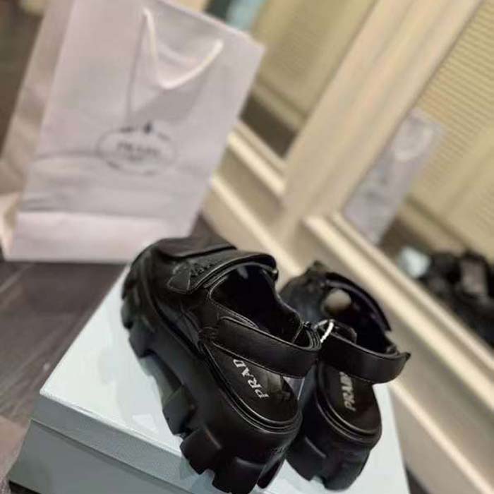 Prada Women Monolith Nappa Leather Sandals Black Upper Padding Stitching