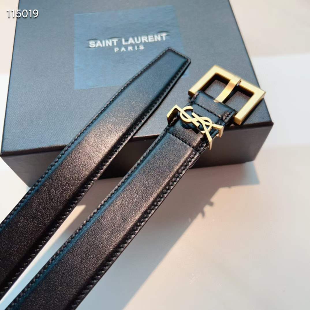Saint Laurent YSL Women Cassandre Thin Belt Vegetable-Tanned Leather Black