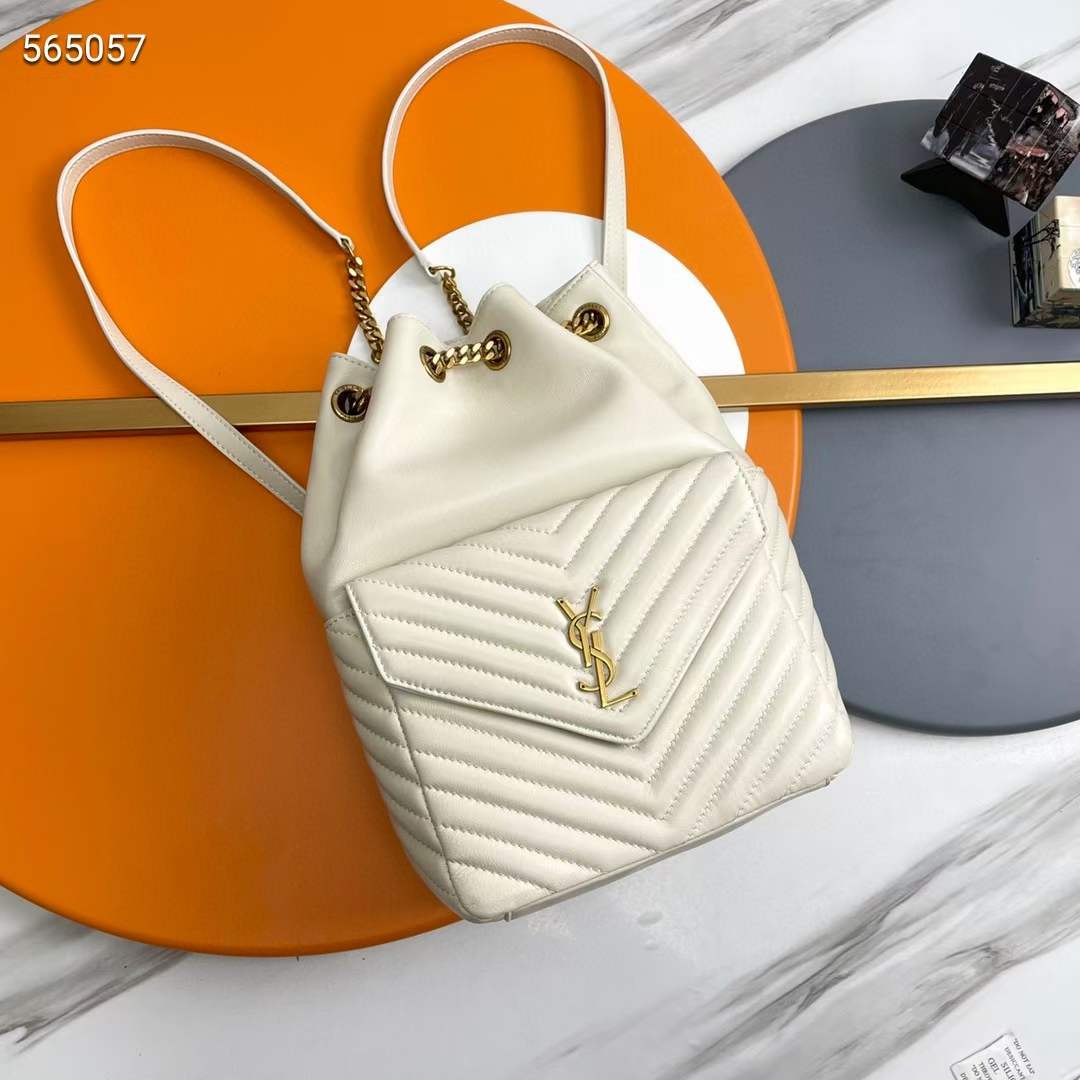 Saint Laurent YSL Women Joe Backpack Lambskin White Leather