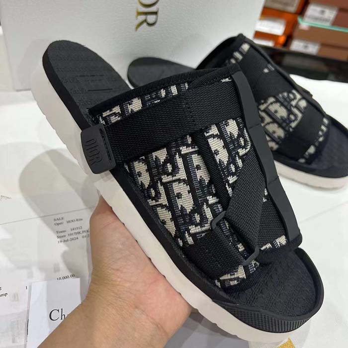 Dior CD Unisex Dior Alpha Sandal Beige Black Dior Oblique Jacquard