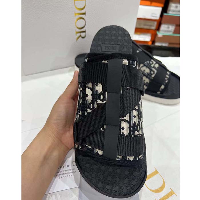 Dior CD Unisex Dior Alpha Sandal Beige Black Dior Oblique Jacquard
