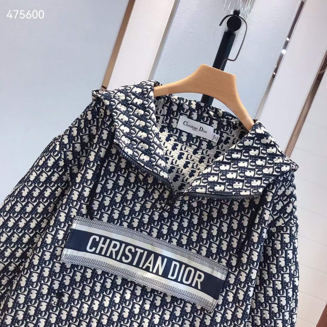 Dior CD Men Hooded Anorak Blue Ecru Technical Taffeta Jacquard Dior Oblique