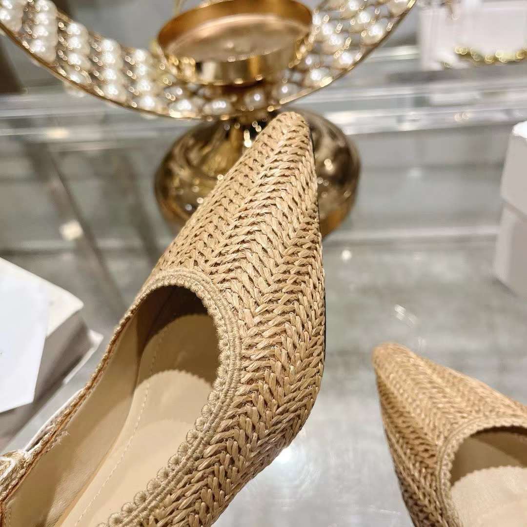 Dior CD Women J’Adior Slingback Pump Natural Raffia Flat Bow