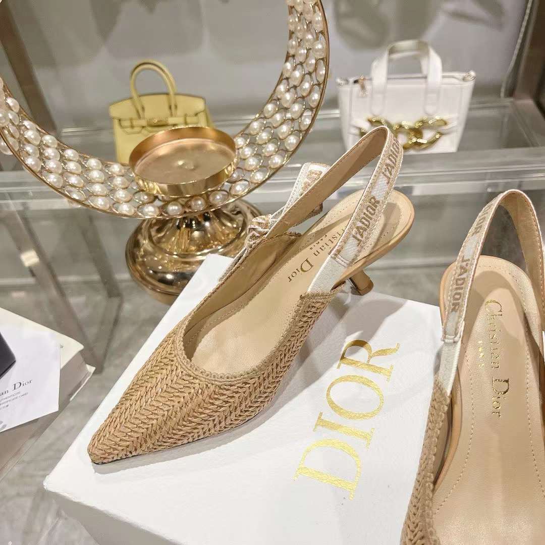 Dior CD Women J’Adior Slingback Pump Natural Raffia Flat Bow