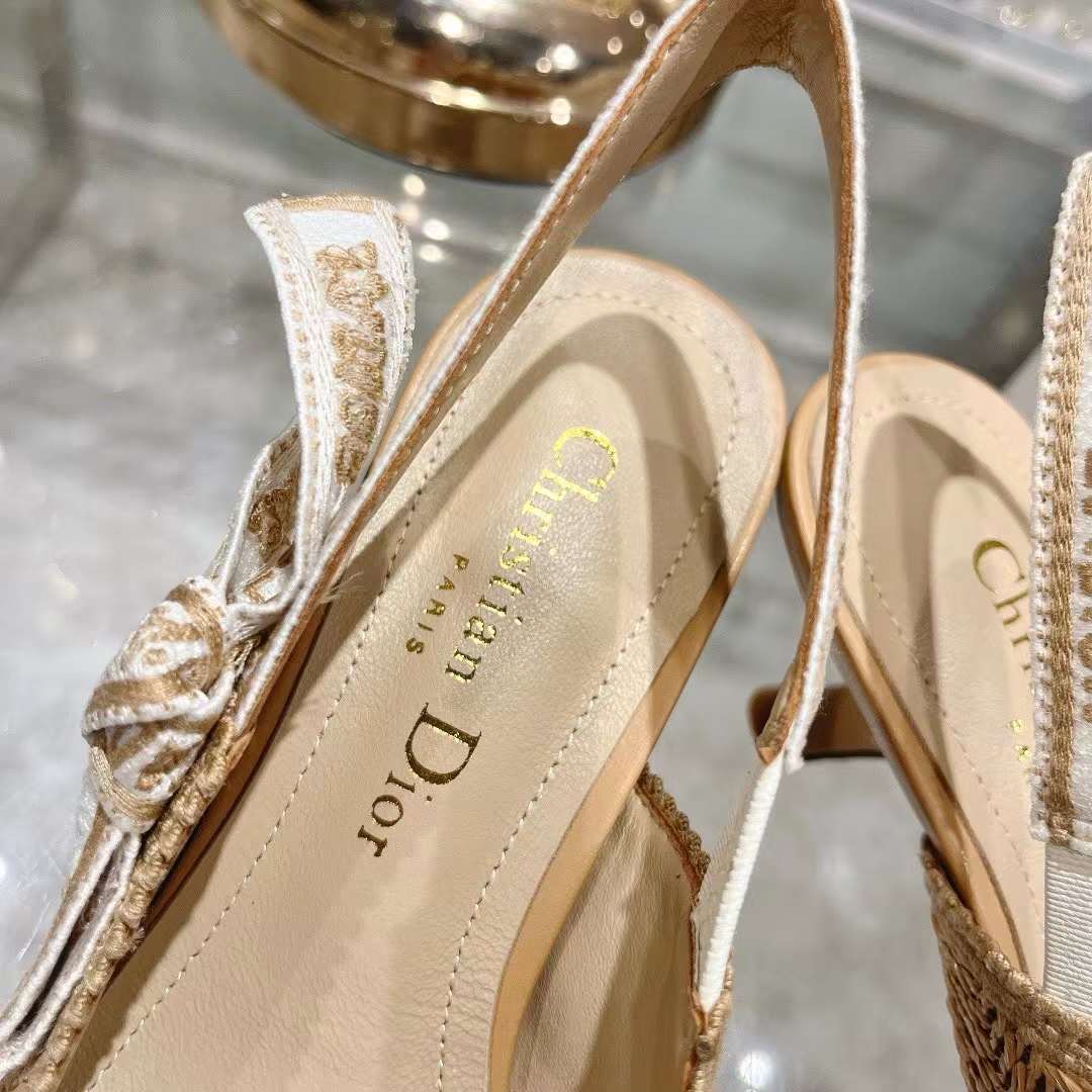 Dior CD Women J’Adior Slingback Pump Natural Raffia Flat Bow