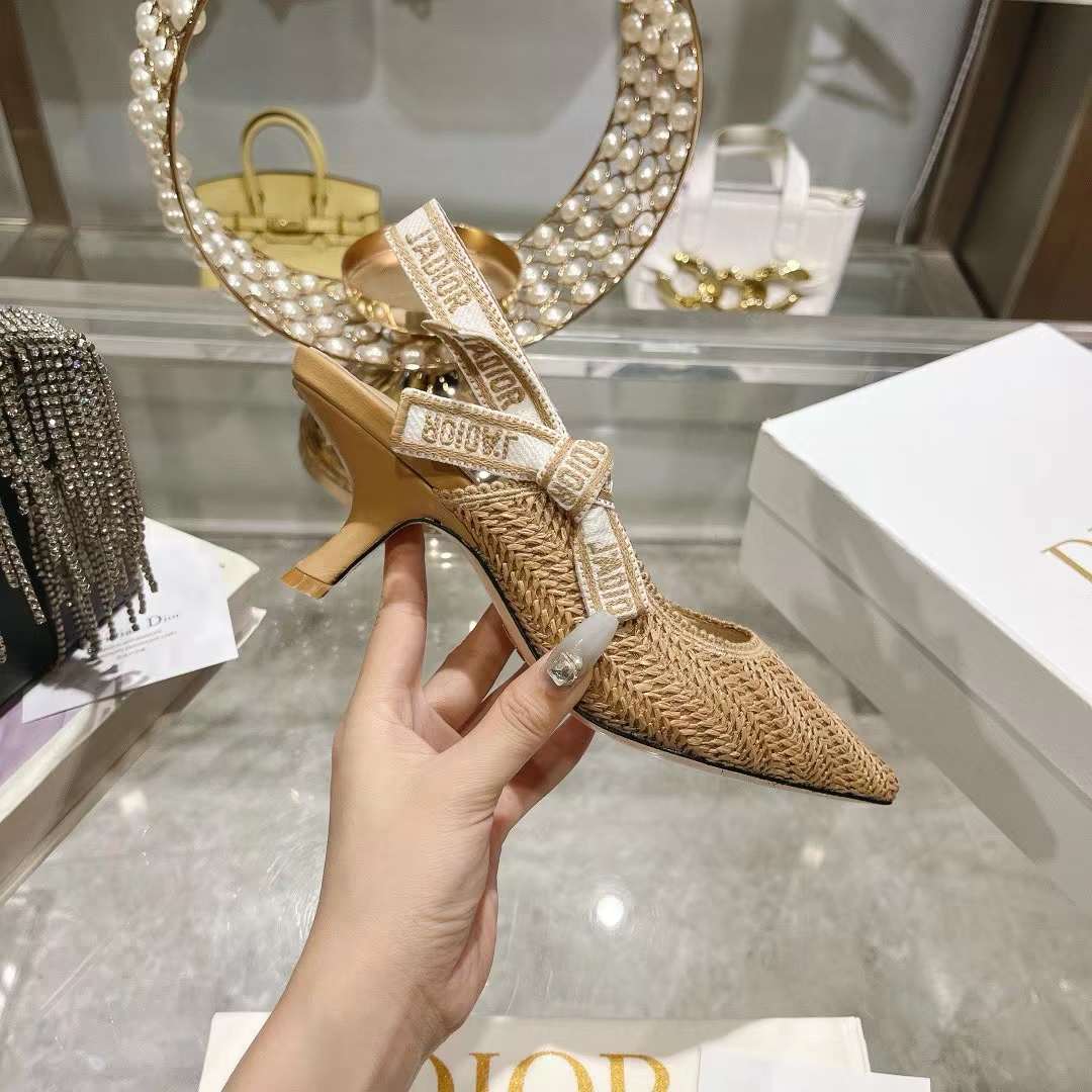 Dior CD Women J’Adior Slingback Pump Natural Raffia Flat Bow