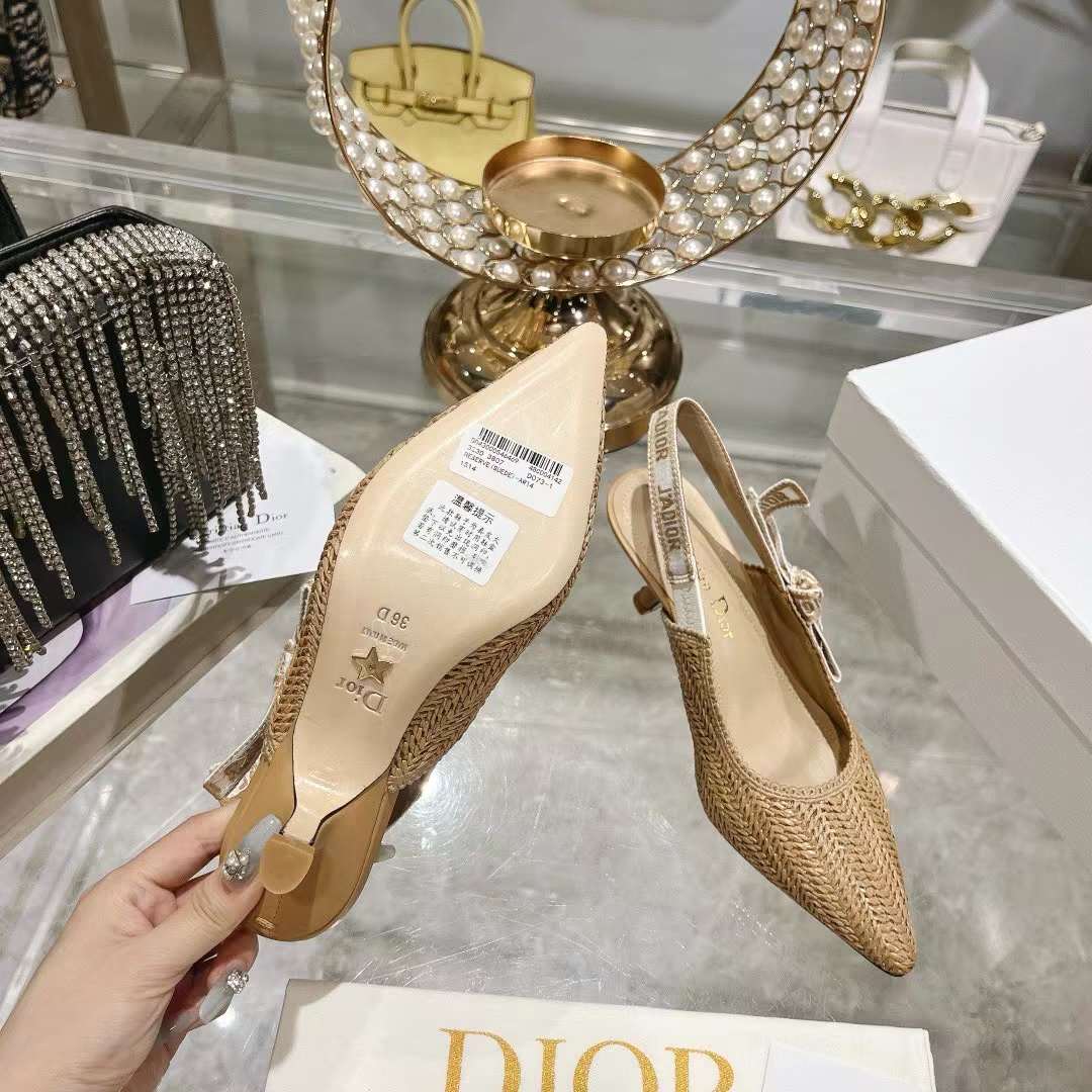 Dior CD Women J’Adior Slingback Pump Natural Raffia Flat Bow