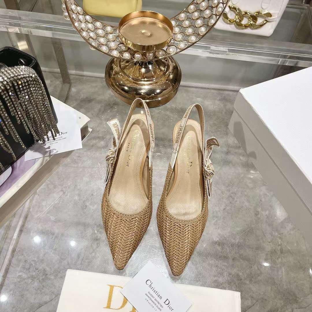 Dior CD Women J’Adior Slingback Pump Natural Raffia Flat Bow