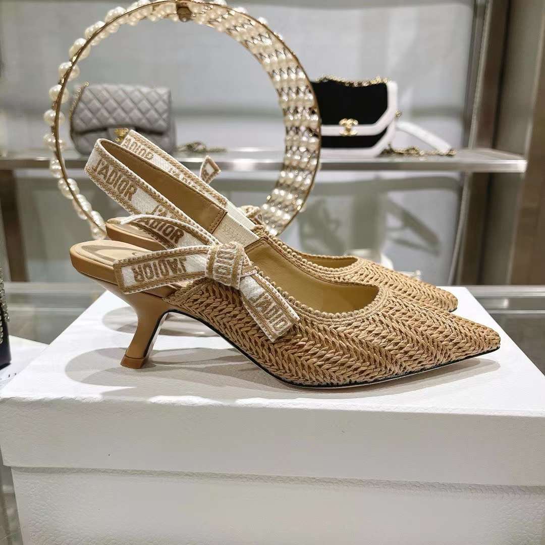Dior CD Women J’Adior Slingback Pump Natural Raffia Flat Bow