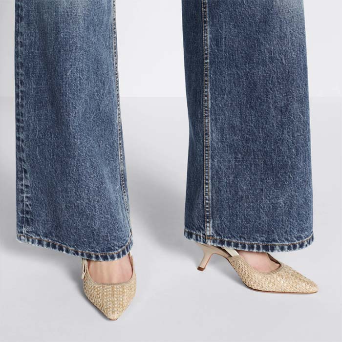Dior CD Women J’Adior Slingback Pump Natural Raffia Flat Bow