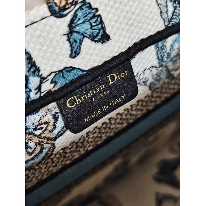 Dior CD Women Large Dior Book Tote White Blue Toile De Jouy Mexico Embroidery