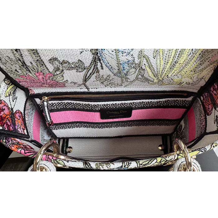 Dior CD Women Medium Lady D-Lite Bag White Multicolor Mexico Millefiori Embroidery
