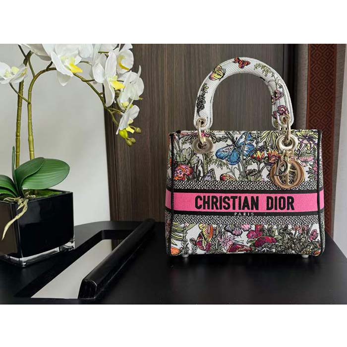 Dior CD Women Medium Lady D-Lite Bag White Multicolor Mexico Millefiori Embroidery