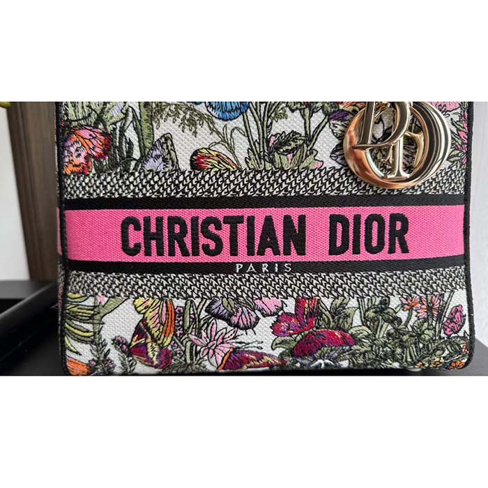 Dior CD Women Medium Lady D-Lite Bag White Multicolor Mexico Millefiori Embroidery