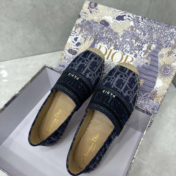 Dior Unisex CD Dior Granville Espadrille Blue Stonewashed Cotton Denim Embroidered Oblique