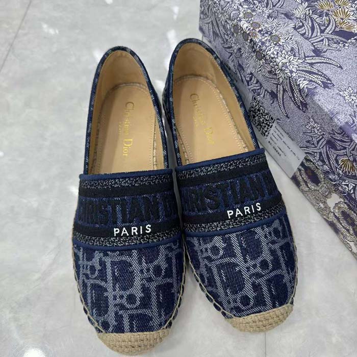 Dior Unisex CD Dior Granville Espadrille Blue Stonewashed Cotton Denim Embroidered Oblique