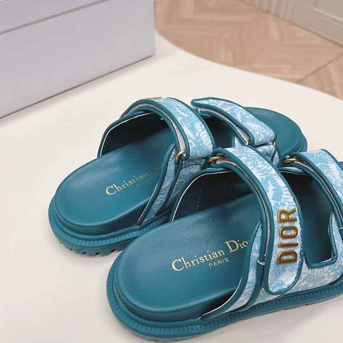 Dior Unisex CD Dioract Slide Technical Fabric Sea Green Allover Butterfly Print