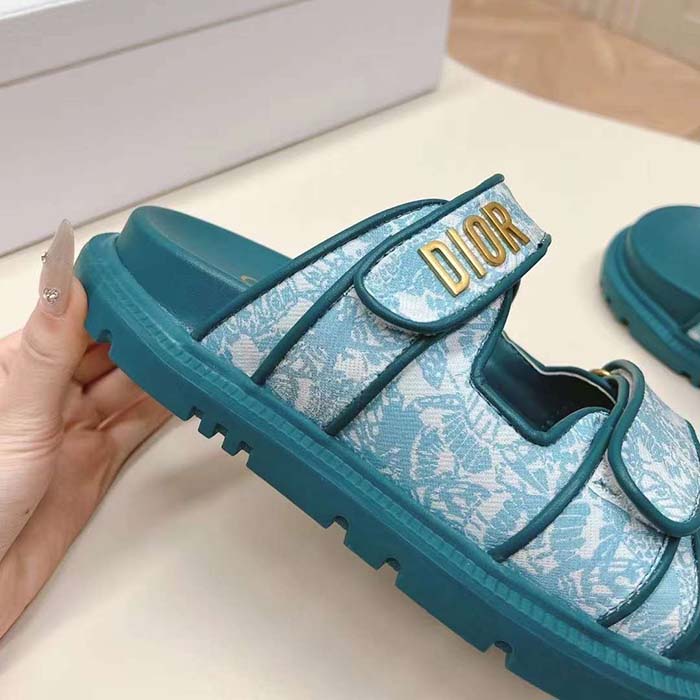 Dior Unisex CD Dioract Slide Technical Fabric Sea Green Allover Butterfly Print