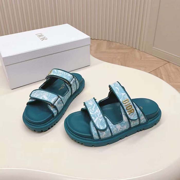 Dior Unisex CD Dioract Slide Technical Fabric Sea Green Allover Butterfly Print