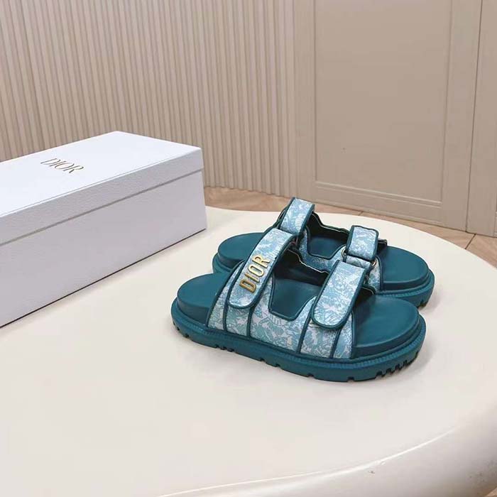 Dior Unisex CD Dioract Slide Technical Fabric Sea Green Allover Butterfly Print