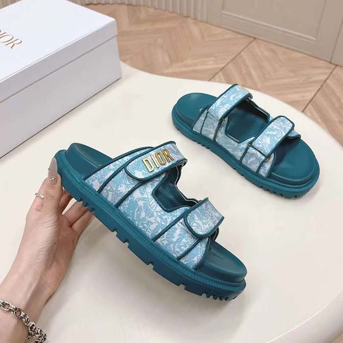 Dior Unisex CD Dioract Slide Technical Fabric Sea Green Allover Butterfly Print