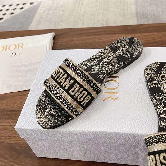 Dior Unisex CD Dway Slide Black Toile De Jouy Mexico Embroidered Cotton