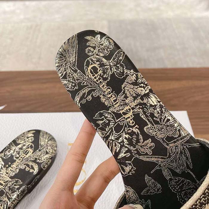 Dior Unisex CD Dway Slide Black Toile De Jouy Mexico Embroidered Cotton